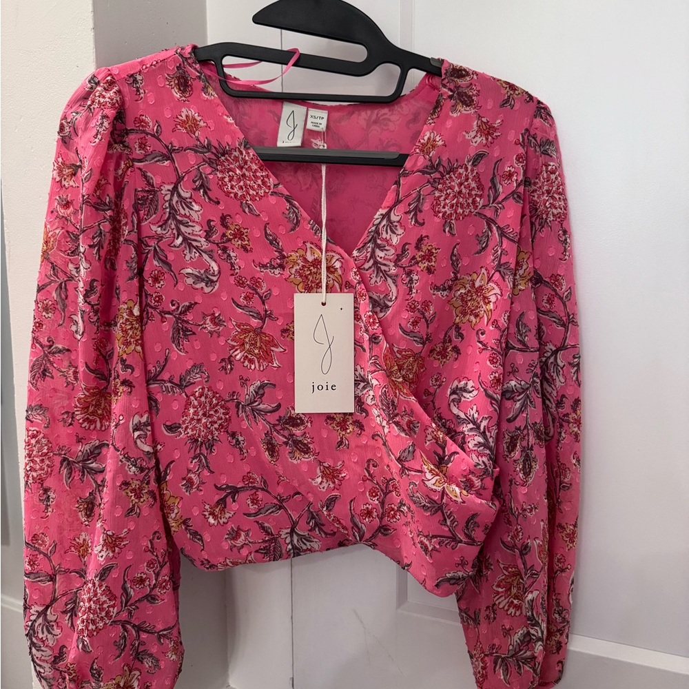 Joie Hot Pink Floral Wrap-Style Blouse